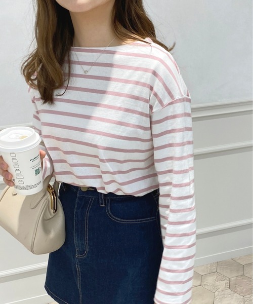 apres jour(アプレジュール)の「ボーダーカットトップス【ZOZOTOWN限定アイテム】(Tシャツ/カットソー・レディース・ピンク/グリーン系その他/オフホワイト/ブルー系その他・X-LARGE/フリー)」の4枚目の写真