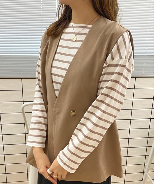 apres jour(アプレジュール)の「ボーダーカットトップス【ZOZOTOWN限定アイテム】(Tシャツ/カットソー・レディース・ピンク/グリーン系その他/オフホワイト/ブルー系その他・X-LARGE/フリー)」の6枚目の写真