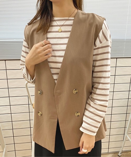 apres jour(アプレジュール)の「ボーダーカットトップス【ZOZOTOWN限定アイテム】(Tシャツ/カットソー・レディース・ピンク/グリーン系その他/オフホワイト/ブルー系その他・X-LARGE/フリー)」の7枚目の写真