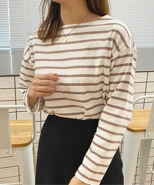 apres jour(アプレジュール)の「ボーダーカットトップス【ZOZOTOWN限定アイテム】(Tシャツ/カットソー・レディース・ピンク/グリーン系その他/オフホワイト/ブルー系その他・X-LARGE/フリー)」の9枚目の写真