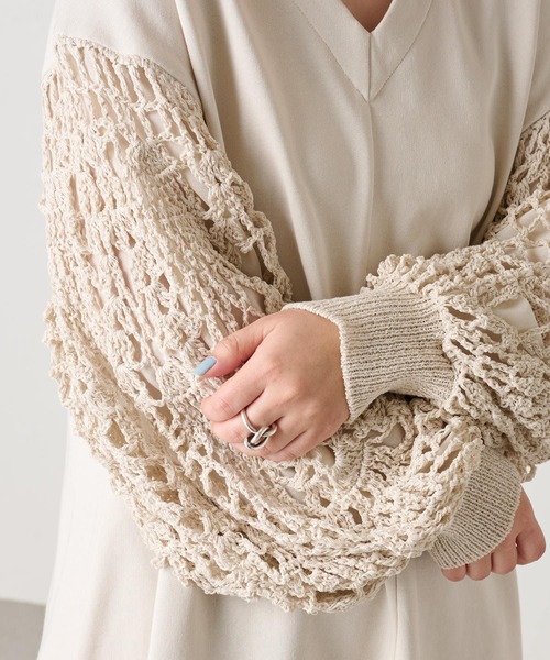 BEARDSLEY（ビアズリー）の「カギ針袖ワンピース（ワンピース・レディース・ネイビー/アイボリー・FREE）」の13枚目の写真