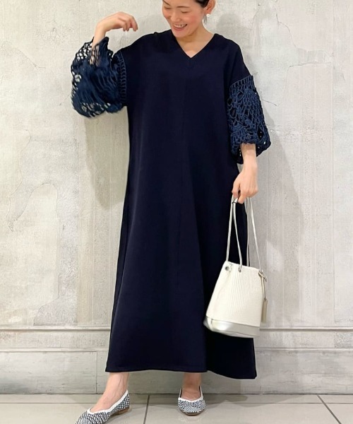 BEARDSLEY（ビアズリー）の「カギ針袖ワンピース（ワンピース・レディース・ネイビー/アイボリー・FREE）」の22枚目の写真