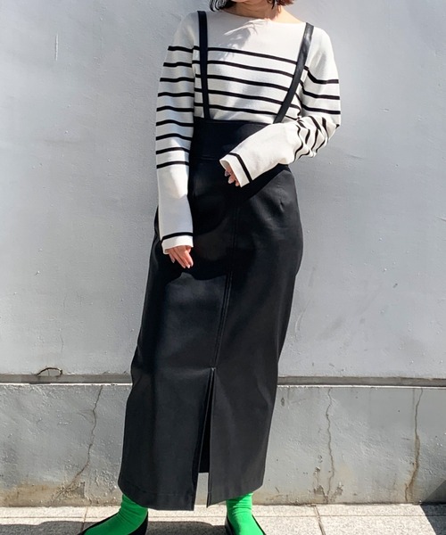 OPAQUE.CLIP（オペークドットクリップ）の「◆シンセティックレザー2WAYタイトスカート（スカート・レディース・オフホワイト/ブラック/イエロー系その他・38）」の2枚目の写真