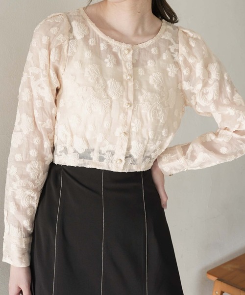 archives(アルシーヴ)の「花柄ジャガードオーガンジーブラウス(シャツ/ブラウス・レディース・ブラック/オフホワイト/アイボリー/ミント・MEDIUM)」の3枚目の写真