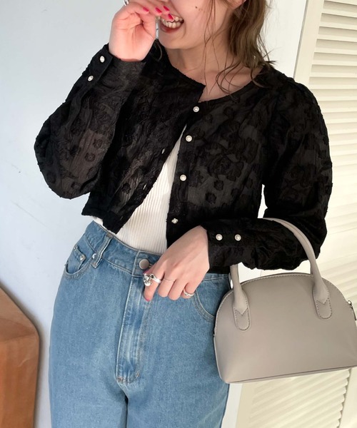 archives(アルシーヴ)の「花柄ジャガードオーガンジーブラウス(シャツ/ブラウス・レディース・ブラック/オフホワイト/アイボリー/ミント・MEDIUM)」の6枚目の写真