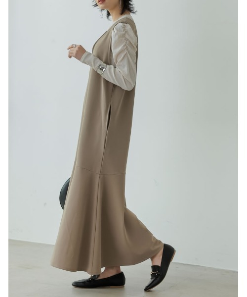 Re:EDIT（リエディ）の「[低身長サイズ有][イージーケア]リブポンチロー切替えジャンパースカート（ジャンパースカート・レディース・モカ/ブラック/ブルー/アイボリー・MEDIUM/LARGE/SHORT）」の11枚目の写真