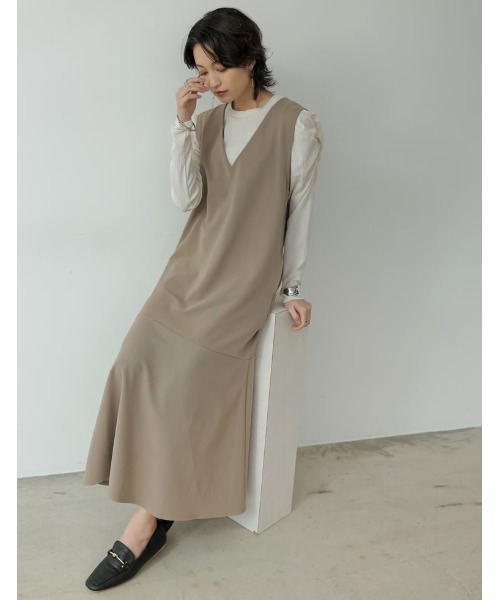 Re:EDIT（リエディ）の「[低身長サイズ有][イージーケア]リブポンチロー切替えジャンパースカート（ジャンパースカート・レディース・モカ/ブラック/ブルー/アイボリー・MEDIUM/LARGE/SHORT）」の22枚目の写真