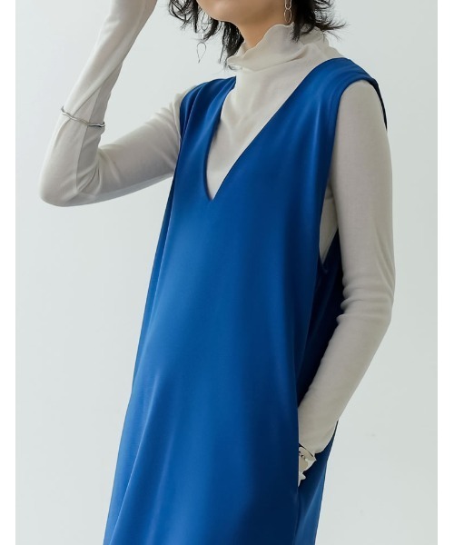 Re:EDIT（リエディ）の「[低身長サイズ有][イージーケア]リブポンチロー切替えジャンパースカート（ジャンパースカート・レディース・モカ/ブラック/ブルー/アイボリー・MEDIUM/LARGE/SHORT）」の16枚目の写真