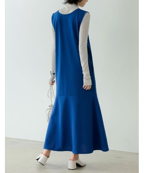 Re:EDIT（リエディ）の「[低身長サイズ有][イージーケア]リブポンチロー切替えジャンパースカート（ジャンパースカート・レディース・モカ/ブラック/ブルー/アイボリー・MEDIUM/LARGE/SHORT）」の6枚目の写真