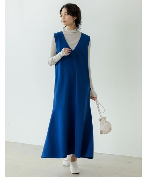 Re:EDIT（リエディ）の「[低身長サイズ有][イージーケア]リブポンチロー切替えジャンパースカート（ジャンパースカート・レディース・モカ/ブラック/ブルー/アイボリー・MEDIUM/LARGE/SHORT）」の19枚目の写真