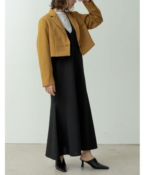 Re:EDIT（リエディ）の「[低身長サイズ有][イージーケア]リブポンチロー切替えジャンパースカート（ジャンパースカート・レディース・モカ/ブラック/ブルー/アイボリー・MEDIUM/LARGE/SHORT）」の5枚目の写真