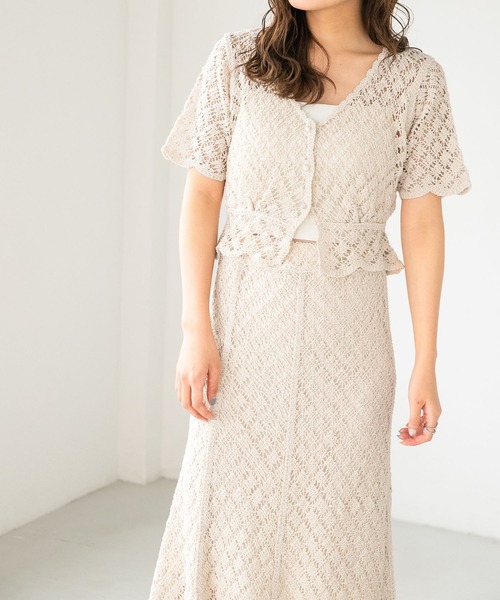 Heather（ヘザー）の「クロシェニット半袖カーディガン 275071