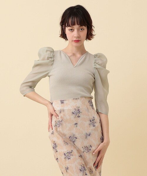 ME COUTURE（ミークチュール）の「コンビパフスリーブカットソー（Tシャツ/カットソー・レディース・ライトグリーン/アイボリー・FREE）」の16枚目の写真