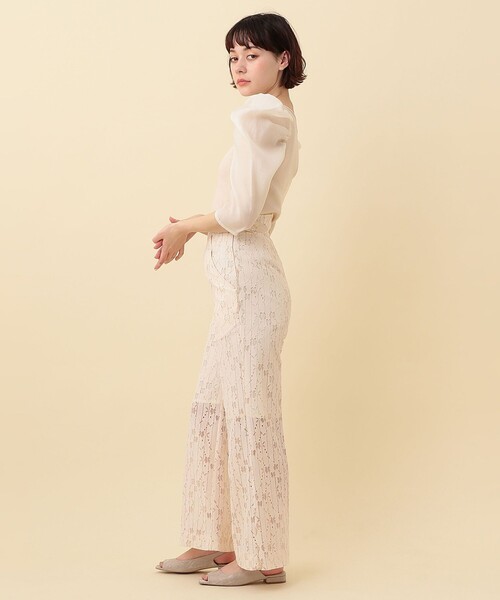 ME COUTURE（ミークチュール）の「コンビパフスリーブカットソー（Tシャツ/カットソー・レディース・ライトグリーン/アイボリー・FREE）」の3枚目の写真