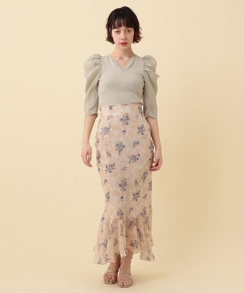 ME COUTURE（ミークチュール）の「コンビパフスリーブカットソー（Tシャツ/カットソー・レディース・ライトグリーン/アイボリー・FREE）」の7枚目の写真