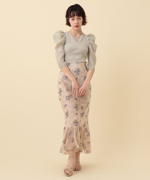 ME COUTURE（ミークチュール）の「コンビパフスリーブカットソー（Tシャツ/カットソー・レディース・ライトグリーン/アイボリー・FREE）」の14枚目の写真