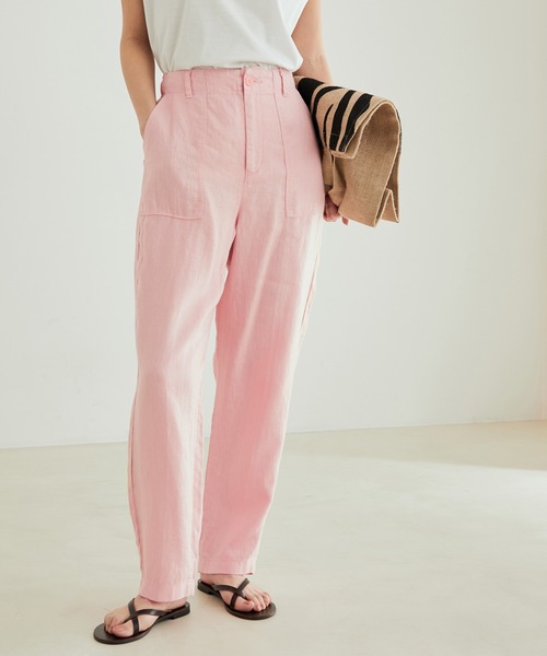 SALON adam et rope'（サロン アダム エ ロペ）の「［ご好評につき新色追加！］【洗える】麻ツイルベイカーパンツ（その他パンツ・レディース・グリーン系その他/ピンク/カーキ・M/S）」の3枚目の写真