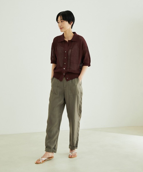 SALON adam et rope'（サロン アダム エ ロペ）の「［ご好評につき新色追加！］【洗える】麻ツイルベイカーパンツ（その他パンツ・レディース・グリーン系その他/ピンク/カーキ・M/S）」の5枚目の写真