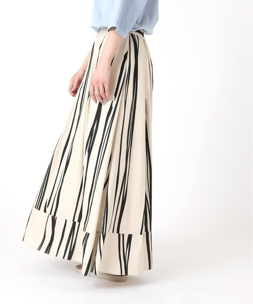 グリーンスカート ホワイトストライプ 綿麻ストライプスカート(洗濯機OK) - ファッション通販なら