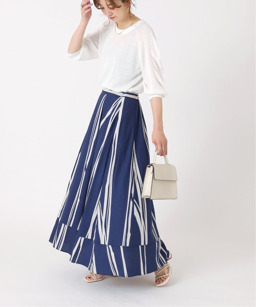 B.C STOCK(ベーセーストック)の「ドローイングストライプマキシスカート(スカート・レディース・ホワイト/ブルー系その他・FREE)」の8枚目の写真