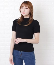 ハイネック半袖リブニット