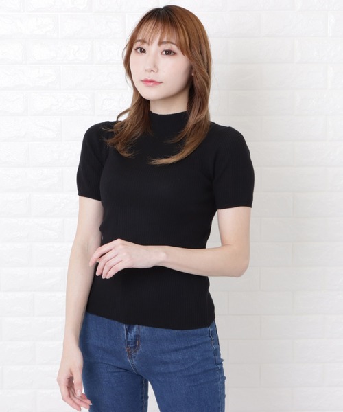 Lace Ladies(レースレディース)の「ハイネック半袖リブニット(ニット/セーター・レディース・ブルー/アイボリー/ブラック/グリーン/ベージュ・FREE)」の3枚目の写真
