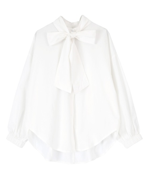ボウタイリボン付きボリューム袖ブラウス