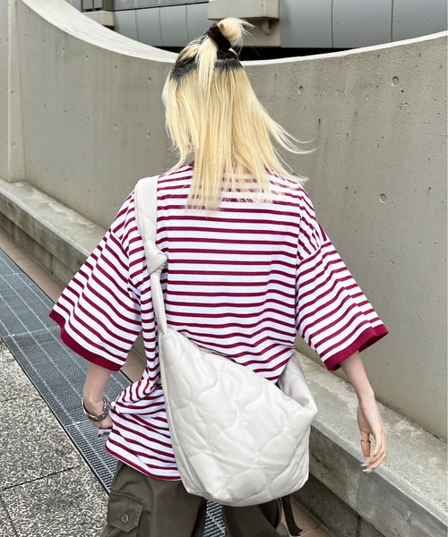 PairPair(ペアペア)の「ボーダーロゴ刺繍TEE(ユニセックス)(Tシャツ/カットソー・メンズ・レッド/ブルーグリーン・フリー)」の2枚目の写真