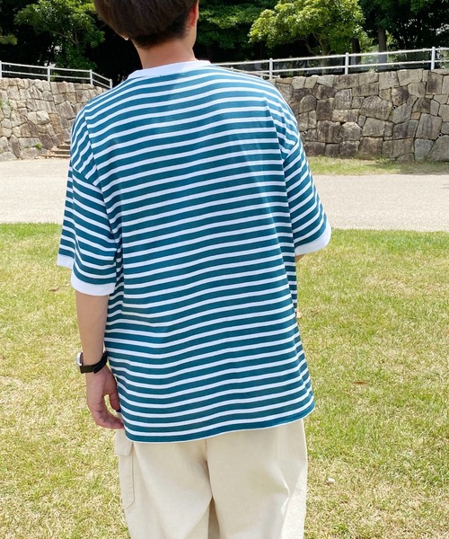 PairPair(ペアペア)の「ボーダーロゴ刺繍TEE(ユニセックス)(Tシャツ/カットソー・メンズ・レッド/ブルーグリーン・フリー)」の6枚目の写真
