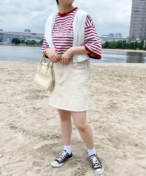 PairPair(ペアペア)の「ボーダーロゴ刺繍TEE(ユニセックス)(Tシャツ/カットソー・メンズ・レッド/ブルーグリーン・フリー)」の9枚目の写真