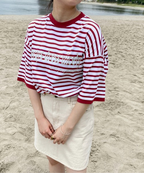 PairPair(ペアペア)の「ボーダーロゴ刺繍TEE(ユニセックス)(Tシャツ/カットソー・メンズ・レッド/ブルーグリーン・フリー)」の10枚目の写真