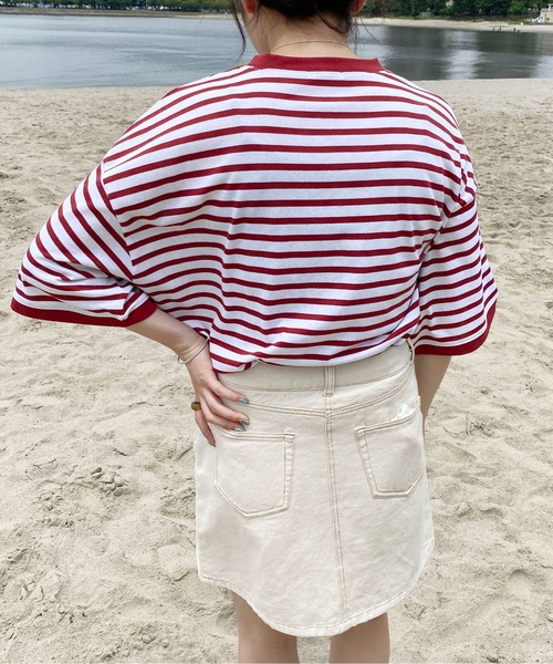 PairPair(ペアペア)の「ボーダーロゴ刺繍TEE(ユニセックス)(Tシャツ/カットソー・メンズ・レッド/ブルーグリーン・フリー)」の12枚目の写真