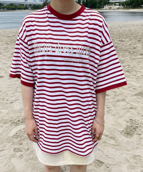 PairPair(ペアペア)の「ボーダーロゴ刺繍TEE(ユニセックス)(Tシャツ/カットソー・メンズ・レッド/ブルーグリーン・フリー)」の13枚目の写真