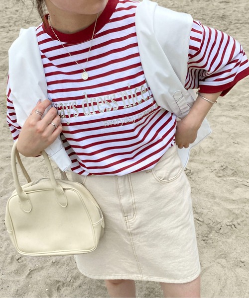 PairPair(ペアペア)の「ボーダーロゴ刺繍TEE(ユニセックス)(Tシャツ/カットソー・メンズ・レッド/ブルーグリーン・フリー)」の20枚目の写真