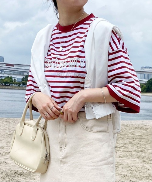 PairPair(ペアペア)の「ボーダーロゴ刺繍TEE(ユニセックス)(Tシャツ/カットソー・メンズ・レッド/ブルーグリーン・フリー)」の21枚目の写真