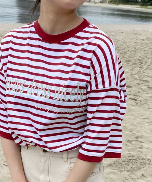 PairPair(ペアペア)の「ボーダーロゴ刺繍TEE(ユニセックス)(Tシャツ/カットソー・メンズ・レッド/ブルーグリーン・フリー)」の19枚目の写真