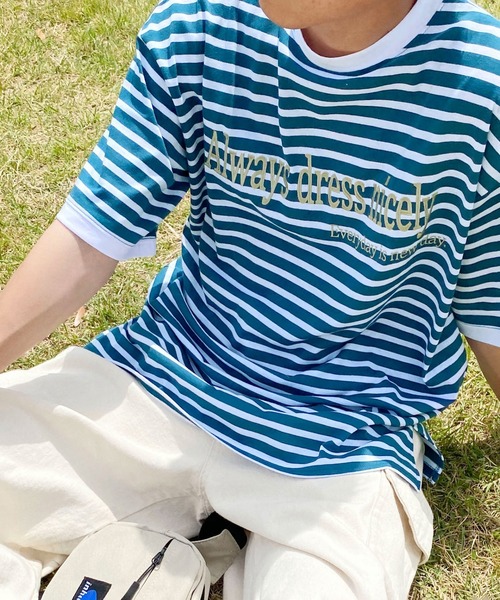 PairPair(ペアペア)の「ボーダーロゴ刺繍TEE(ユニセックス)(Tシャツ/カットソー・メンズ・レッド/ブルーグリーン・フリー)」の14枚目の写真