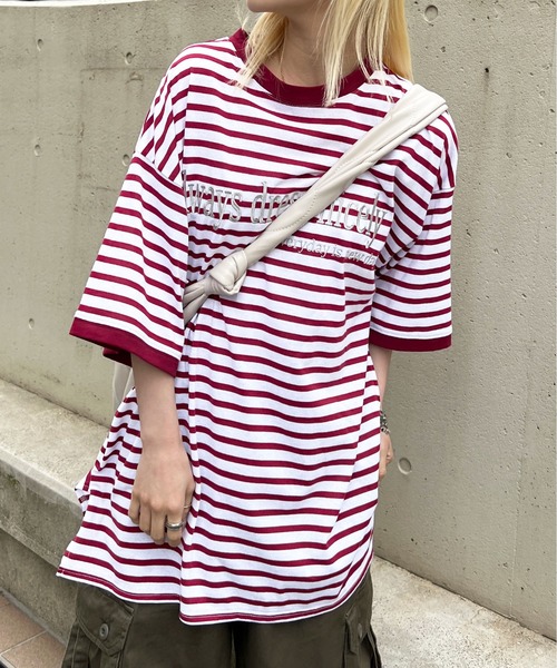 PairPair(ペアペア)の「ボーダーロゴ刺繍TEE(ユニセックス)(Tシャツ/カットソー・メンズ・レッド/ブルーグリーン・フリー)」の17枚目の写真