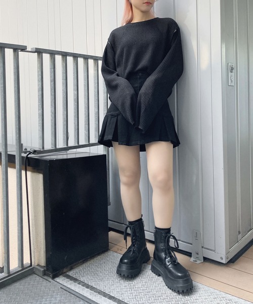 Figments（フィグメンツ）の「カットアウトメッシュトップス（ニット/セーター・レディース・ブラック/ホワイト・FREE）」の10枚目の写真