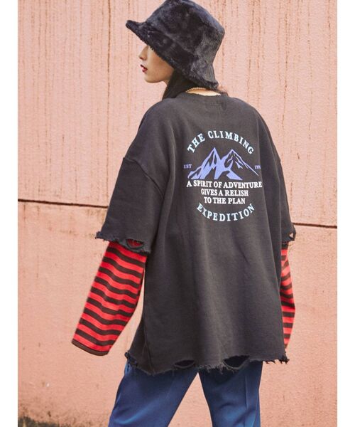 jouetie（ジュエティ）の「ハーフスリーブダメージプルオーバー（Tシャツ/カットソー・レディース・ブラック/オフホワイト/ブルー・MEDIUM）」の3枚目の写真