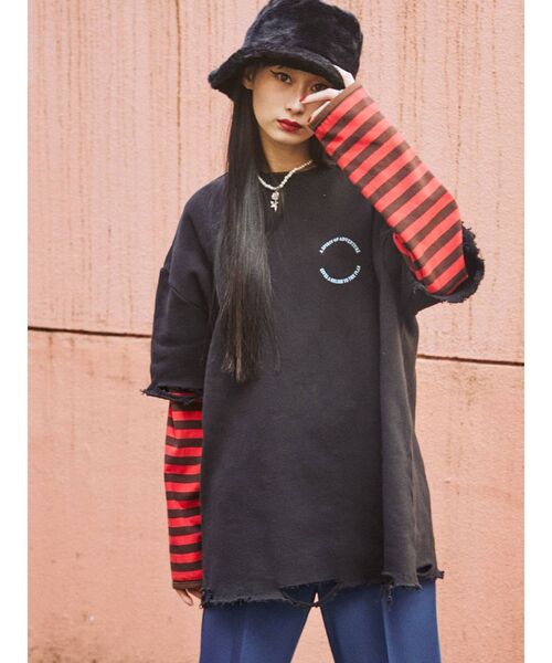 jouetie（ジュエティ）の「ハーフスリーブダメージプルオーバー（Tシャツ/カットソー・レディース・ブラック/オフホワイト/ブルー・MEDIUM）」の17枚目の写真