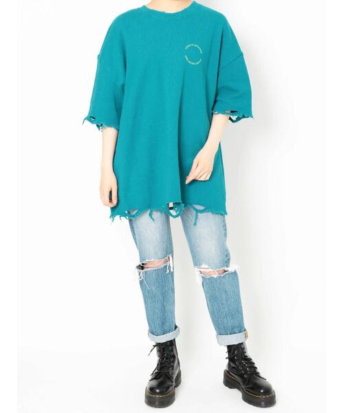 jouetie（ジュエティ）の「ハーフスリーブダメージプルオーバー（Tシャツ/カットソー・レディース・ブラック/オフホワイト/ブルー・MEDIUM）」の7枚目の写真