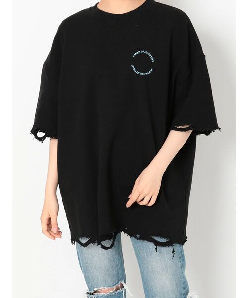 jouetie（ジュエティ）の「ハーフスリーブダメージプルオーバー（Tシャツ/カットソー・レディース・ブラック/オフホワイト/ブルー・MEDIUM）」の12枚目の写真