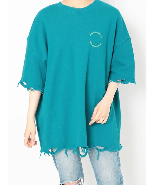 jouetie（ジュエティ）の「ハーフスリーブダメージプルオーバー（Tシャツ/カットソー・レディース・ブラック/オフホワイト/ブルー・MEDIUM）」の13枚目の写真