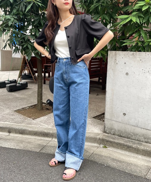 one after another NICE CLAUP（ワンアフターアナザーナイスクラップ）の「ブレードショートジャケット（ノーカラージャケット・レディース・ブラック/ブラック系その他/ブラウン系その他・FREE）」の6枚目の写真