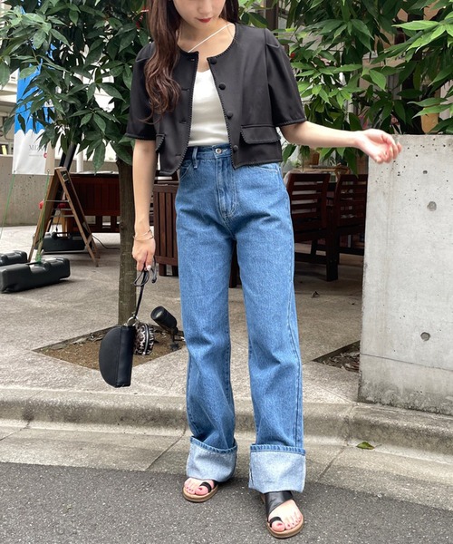 one after another NICE CLAUP（ワンアフターアナザーナイスクラップ）の「ブレードショートジャケット（ノーカラージャケット・レディース・ブラック/ブラック系その他/ブラウン系その他・FREE）」の7枚目の写真