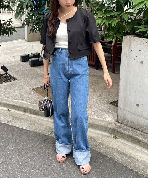 one after another NICE CLAUP（ワンアフターアナザーナイスクラップ）の「ブレードショートジャケット（ノーカラージャケット・レディース・ブラック/ブラック系その他/ブラウン系その他・FREE）」の8枚目の写真