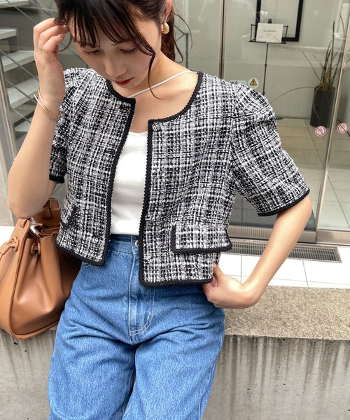 one after another NICE CLAUP（ワンアフターアナザーナイスクラップ）の「ブレードショートジャケット（ノーカラージャケット・レディース・ブラック/ブラック系その他/ブラウン系その他・FREE）」の17枚目の写真