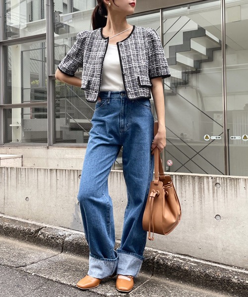 one after another NICE CLAUP（ワンアフターアナザーナイスクラップ）の「ブレードショートジャケット（ノーカラージャケット・レディース・ブラック/ブラック系その他/ブラウン系その他・FREE）」の4枚目の写真