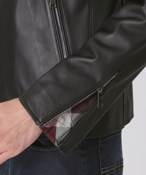 BLACK LABEL CRESTBRIDGE（ブラックレーベル・クレストブリッジ）の「ライトウェイトレザーシングルライダース（ライダースジャケット・メンズ・ブラック・M/L/XL）」の6枚目の写真